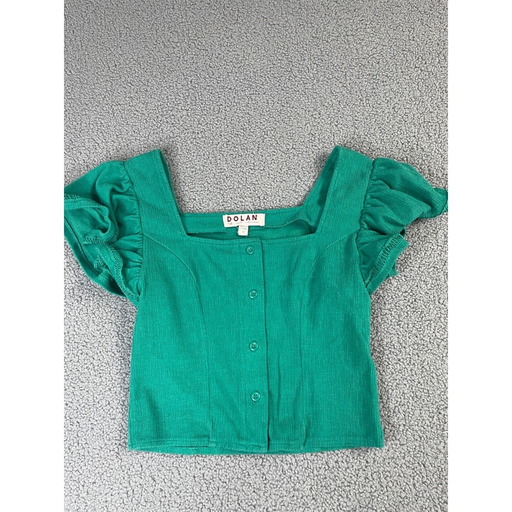 DOLAN Anthropologie Green Square Neck Ruffle Short Sleeve Crop Peasant Blouse XS
